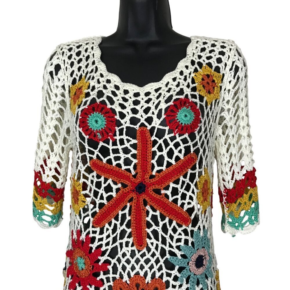 Textile Artist Crochet Floral Top Size M - Picture 2 of 5